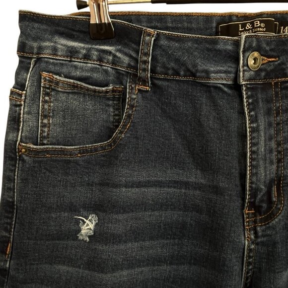 Lucky & Blessed Women 14 Flare Jean Wide Leg Patchwork Denim Western Distressed - Picture 5 of 14